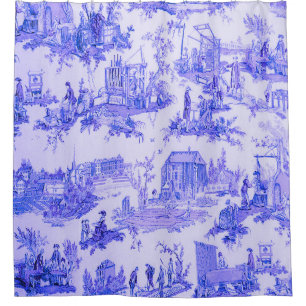French Blue White Toile Chinoiserie Style Rustic Shower Curtain