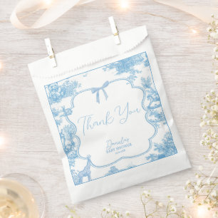 French Blue White Toile de Jouy Bear Baby Shower Favor Bag