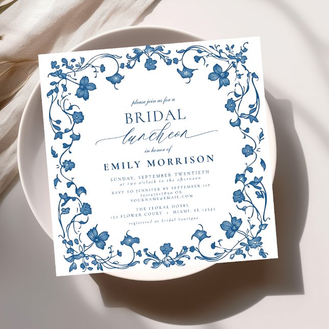French Blue & White Victorian Bridal Luncheon Invitation (Creator Uploaded)