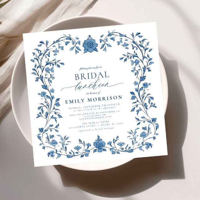 French Blue & White Victorian Bridal Luncheon Invitation (Creator Uploaded)