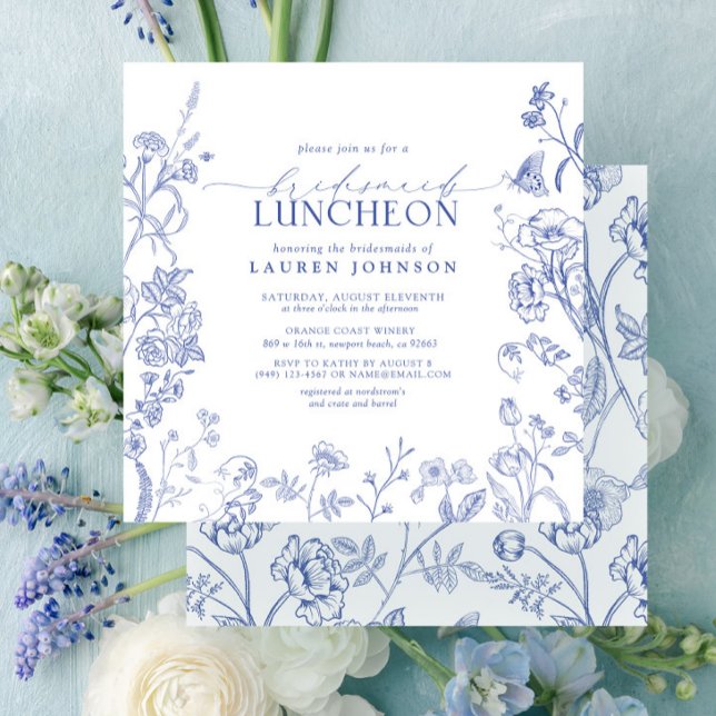French Blue & White Victorian Bridal Luncheon Invitation (Creator Uploaded)