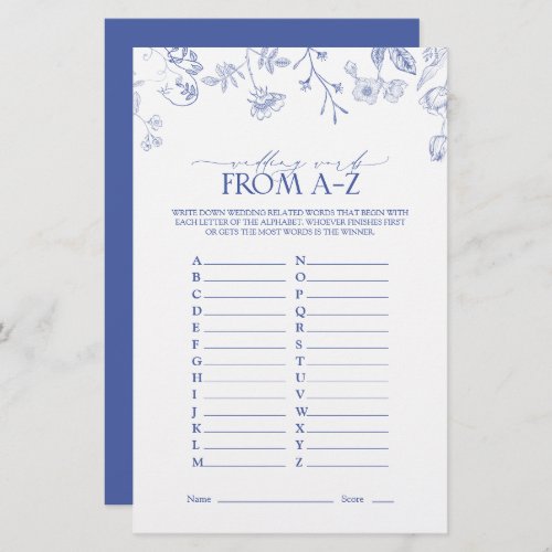 French Blue  White Victorian Bridal Shower Game