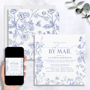 French Blue & White Victorian Bridal Shower Mail Invitation
