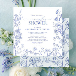 French Blue & White Victorian Couples Shower Invitation