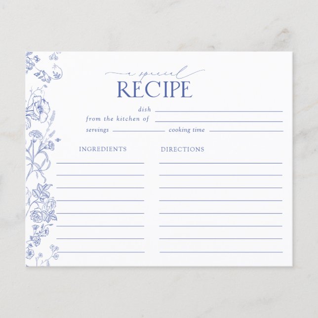 French Blue & White Victorian Floral Bridal Recipe (Front)