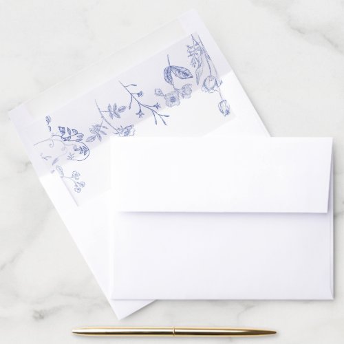 French Blue  White Victorian Floral Bridal Shower Envelope Liner