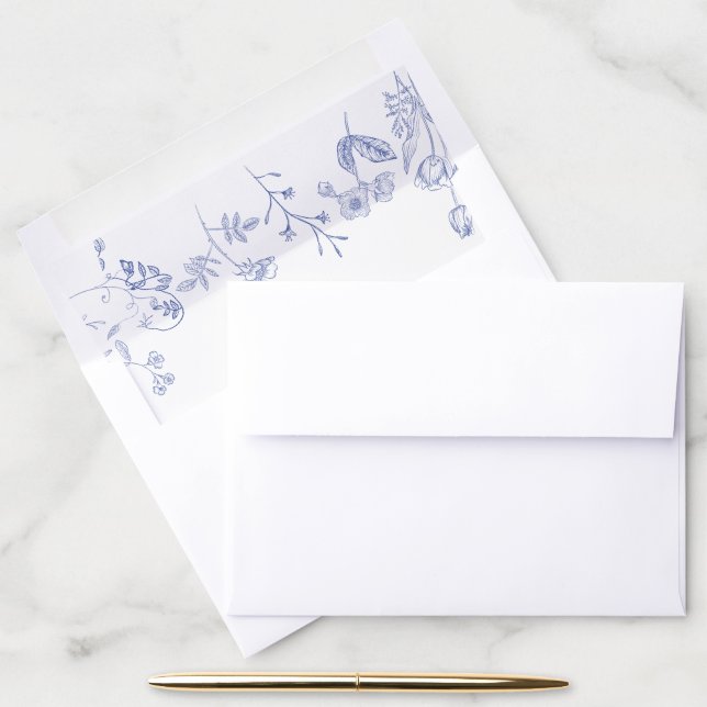 French Blue & White Victorian Floral Bridal Shower Envelope Liner (Desk)