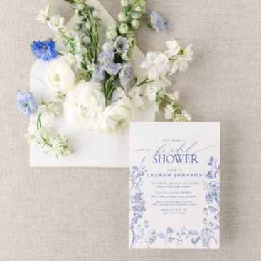 French Blue & White Victorian Floral Bridal Shower Invitation