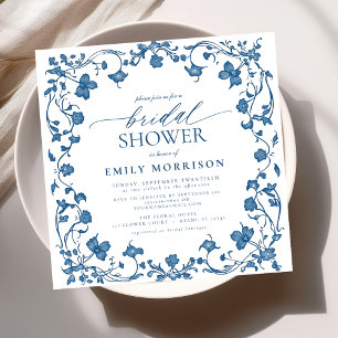 French Blue & White Victorian Floral Bridal Shower Invitation