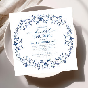 French Blue & White Victorian Floral Bridal Shower Invitation