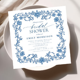 French Blue & White Victorian Floral Bridal Shower Invitation