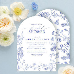 French Blue & White Victorian Floral Bridal Shower Invitation