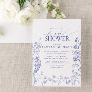 French Blue & White Victorian Floral Bridal Shower Invitation