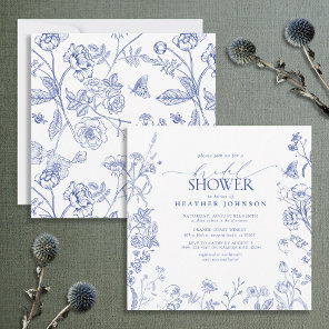 French Blue & White Victorian Floral Bridal Shower Invitation