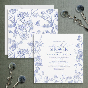 French Blue & White Victorian Floral Bridal Shower Invitation by elegant_invites_ at Zazzle