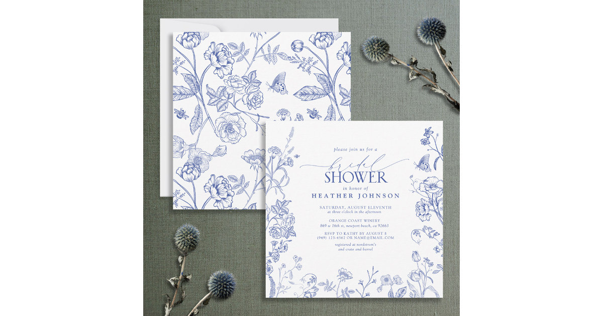 French Blue & White Victorian Floral Bridal Shower Invitation Zazzle