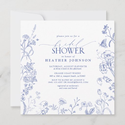 French Blue & White Victorian Floral Bridal Shower Invitation | Zazzle