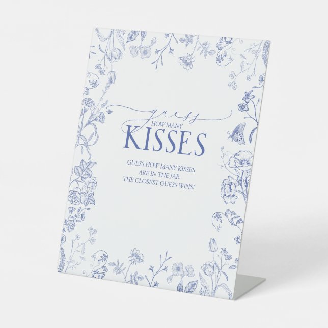 French Blue & White Victorian How Many Kisses Pedestal Sign (Front)
