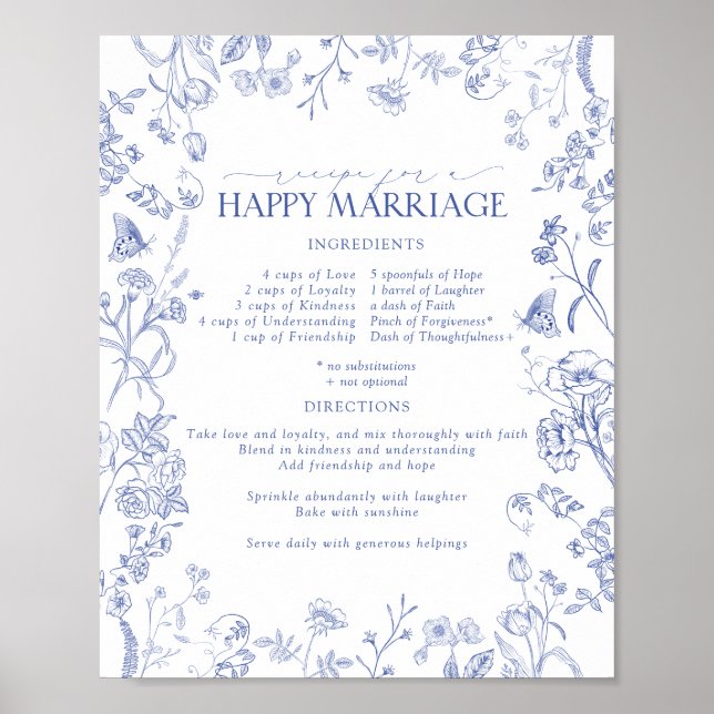 French Blue White Victorian Recipe Happy Marriage Poster (Front)