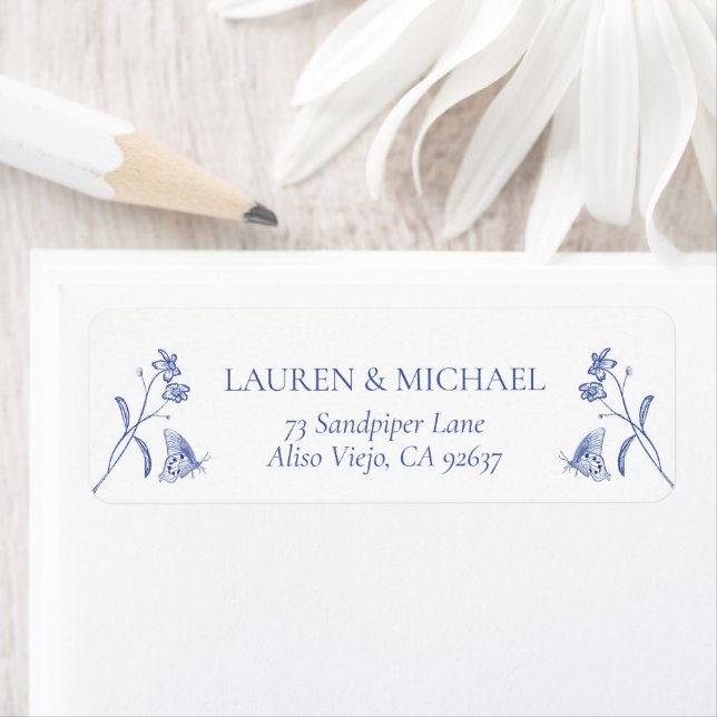 French Blue White Victorian Shower Return Address Label (Insitu)