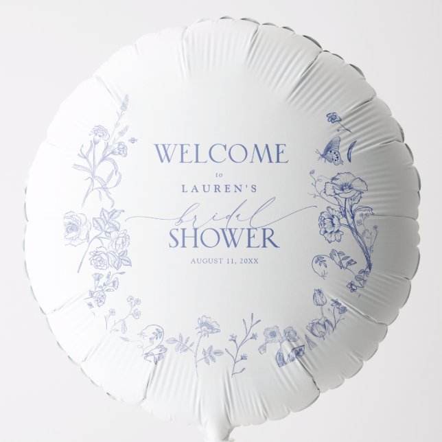 French Blue & White Victorian Shower Welcome Balloon (Front)