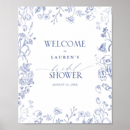 French Blue  White Victorian Shower Welcome Poster