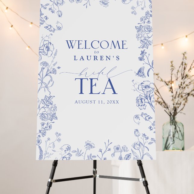 French Blue & White Victorian Welcome Bridal Tea Foam Board (In Situ (Stand))