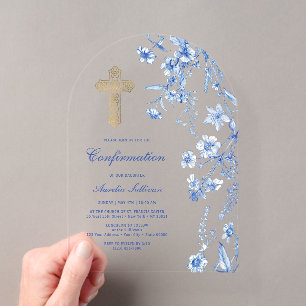 French Blue Wildflowers Arch Confirmation Acrylic Invitations