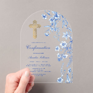 French Blue Wildflowers Arch Confirmation Acrylic Invitations