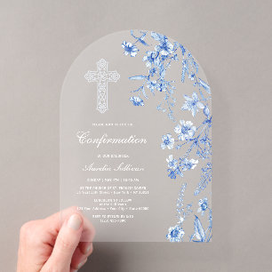 French Blue Wildflowers Arch Confirmation Acrylic Invitations