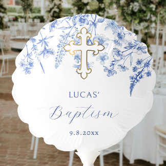 French Blue Wildflowers Baptism Balloon