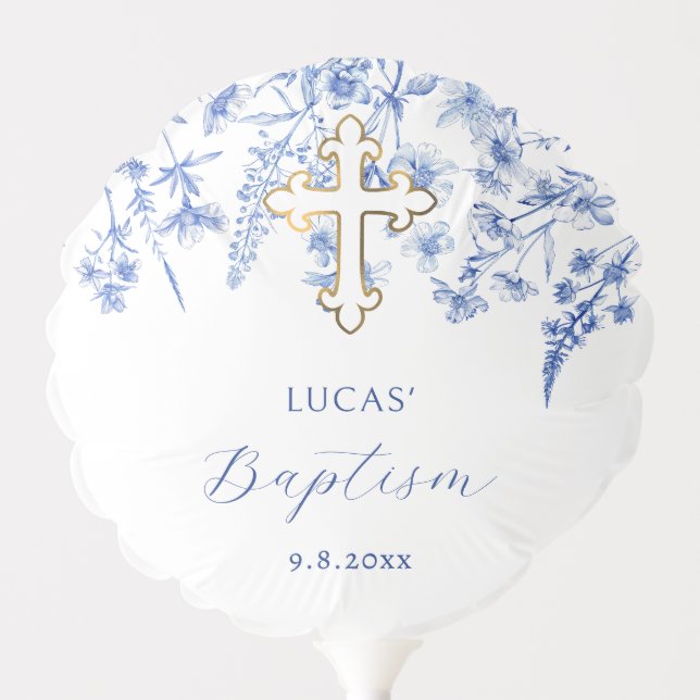French Blue Wildflowers Baptism Balloon (Front)
