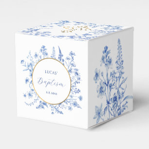 French Blue Wildflowers Baptism Cube Favor Boxes