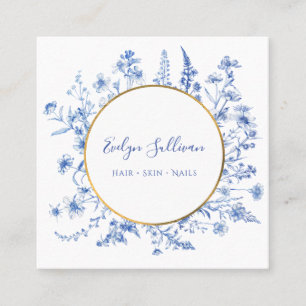 French blue wildflowers gold circle business card
