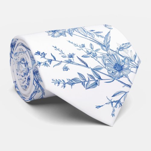 French blue wildflowers neck tie