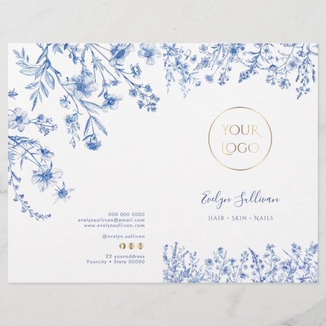 French blue wildflowers service menu brochure (Front)