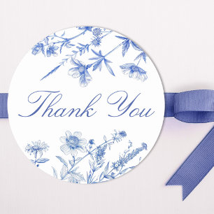 French Blue Wildflowers Thank You Classic Round Sticker