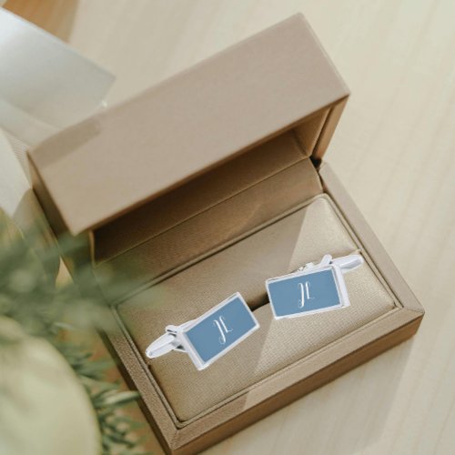 French Blue with White Stylized Initials Cufflinks