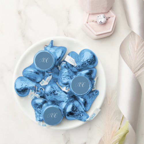 French Blue with White Stylized Initials Wedding Hershey®'s Kisses®