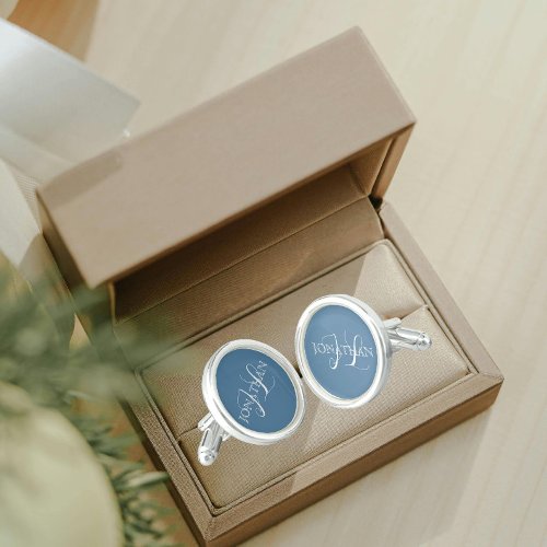 French Blue with White Stylized Monogram Cufflinks