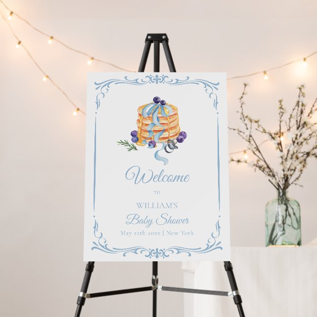 French Blueberry Pancake Baby Shower Welcome Sign  (In Situ (Stand))