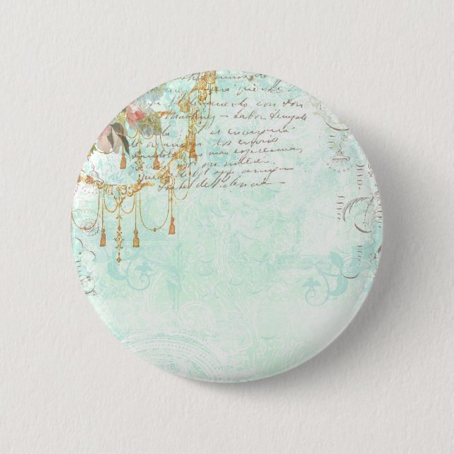 French Bluebird & Tassels Pinback Button (Front)