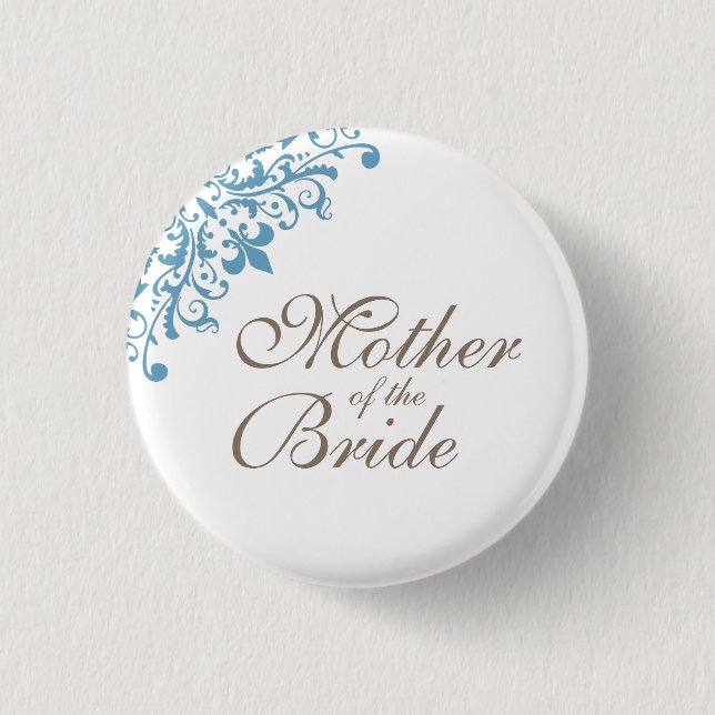 French BlueFleur de Lis Script Mother of the Bride Button (Front)