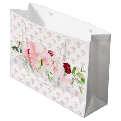 French Blush Pink and White Watercolor Floral Large Gift Bag