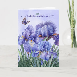 French Bon Anniversaire Purple Iris Birthday Card