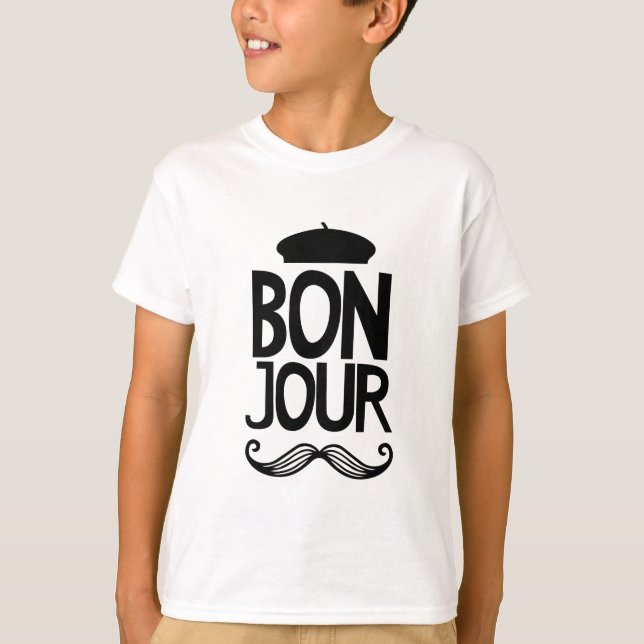 French Bonjour Mustache T-Shirt (Front)