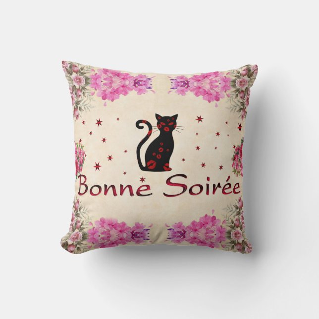 French:Bonne Soiree Throw Pillow (Front)