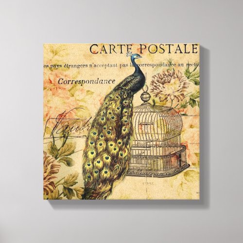 french botanical art nouveau vintage peacock canvas print