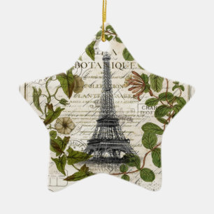 french botanical ivy leaves paris eiffel tower ceramic ornament