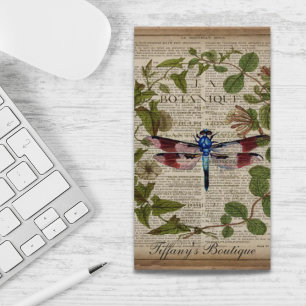 french botanical leaves modern vintage dragonfly business card